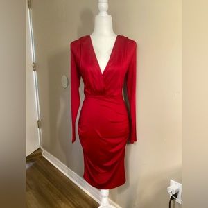 NWT- Zeagoo burgundy ruched bodycon sleeved dress